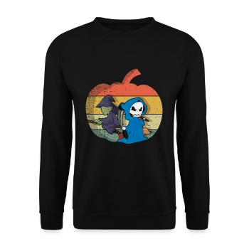 Vintage Witch Skeleton Horror Scary Halloween - Unisex Pullover - Schwarz - Vorne - Alina (178cm) & Michal (187cm)