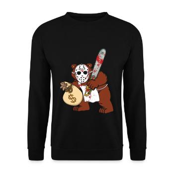 Horror Movie Character Monster Bear Saw Halloween - Unisex Pullover - Schwarz - Vorne - Alina (178cm) & Michal (187cm)