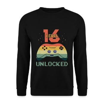 Vintage Video Game Lover Age 16 Level Unlocked - Unisex Pullover - Schwarz - Vorne - Alina (178cm) & Michal (187cm)