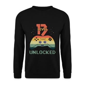 Vintage Video Game Lover Age 13 Level Unlocked - Unisex Pullover - Schwarz - Vorne - Alina (178cm) & Michal (187cm)