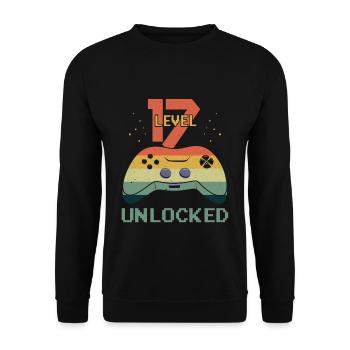 Vintage Video Game Lover Age 17 Level Unlocked - Unisex Sweatshirt - black - Front - Alina (178cm) & Michal (187cm)