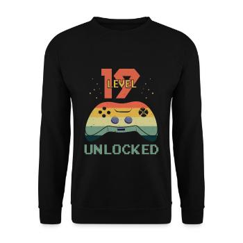 Vintage Video Game Lover Age 19 Level Unlocked - Unisex Pullover - Schwarz - Vorne - Alina (178cm) & Michal (187cm)
