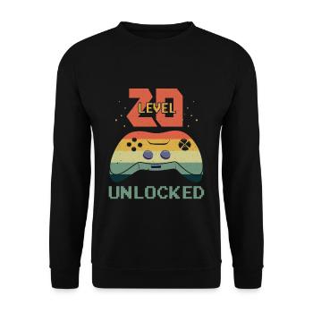Vintage Video Game Lover Age 20 Level Unlocked - Unisex Pullover - Schwarz - Vorne - Alina (178cm) & Michal (187cm)