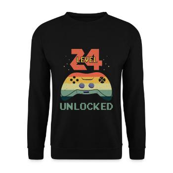 Vintage Video Game Lover Age 24 Level Unlocked - Unisex Pullover - Schwarz - Vorne - Alina (178cm) & Michal (187cm)