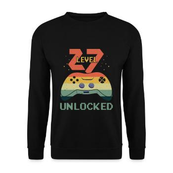 Vintage Video Game Lover Age 27 Level Unlocked - Unisex Pullover - Schwarz - Vorne - Alina (178cm) & Michal (187cm)
