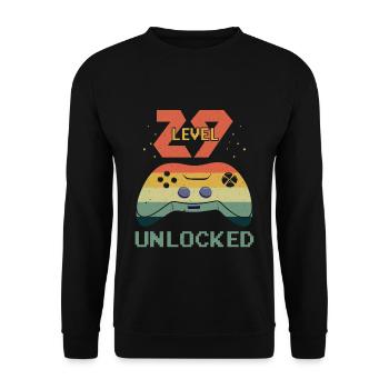 Vintage Video Game Lover Age 29 Level Unlocked - Unisex Pullover - Schwarz - Vorne - Alina (178cm) & Michal (187cm)
