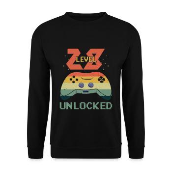Vintage Video Game Lover Age 28 Level Unlocked - Unisex Sweatshirt - black - Front - Alina (178cm) & Michal (187cm)