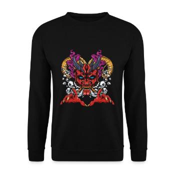 Devil Demon Retro Horror Scary Halloween - Unisex Pullover - Schwarz - Vorne - Alina (178cm) & Michal (187cm)