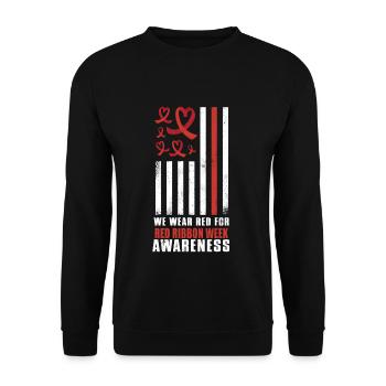 Red Flag Ribbon Heart Week Wear Red - Unisex Pullover - Schwarz - Vorne - Alina (178cm) & Michal (187cm)