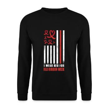 Ruban drapeau rouge Semaine du cœur je porte rouge - Sweat-shirt Unisexe - noir - Devant - Alina (178cm) & Michal (187cm)