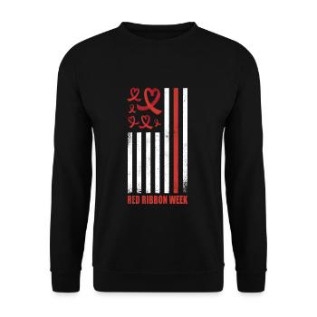 Red Flag Ribbon Heart Week Red Awareness - Unisex Pullover - Schwarz - Vorne - Alina (178cm) & Michal (187cm)