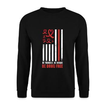 Red Flag Ribbon Heart Week In October Unique Red - Unisex Pullover - Schwarz - Vorne - Alina (178cm) & Michal (187cm)