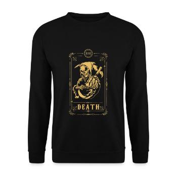 Scythe Skeleton Tarot Card Halloween - Unisex Pullover - Schwarz - Vorne - Alina (178cm) & Michal (187cm)