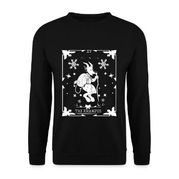 Occult Vintage Tarot Krampus Halloween - Unisex Pullover - Schwarz - Vorne - Alina (178cm) & Michal (187cm)