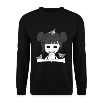 Creepy Goth Girl Occult Gothic Halloween - Unisex Pullover - Schwarz - Vorne - Alina (178cm) & Michal (187cm)