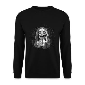 Occult Satanic Nun Creepy Gothic Halloween - Unisex Pullover - Schwarz - Vorne - Alina (178cm) & Michal (187cm)