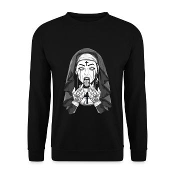 Occult Satanic Nun Devil Creepy Gothic Halloween - Unisex Pullover - Schwarz - Vorne - Alina (178cm) & Michal (187cm)