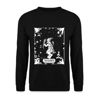 Occult Vintage Tarot Creepy Krampus Halloween - Unisex Pullover - Schwarz - Vorne - Alina (178cm) & Michal (187cm)