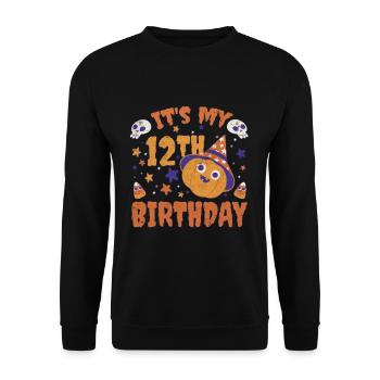 Halloween Cute Pumpkin Trick Treat Birth Age 12 - Unisex Sweatshirt - black - Front - Alina (178cm) & Michal (187cm)