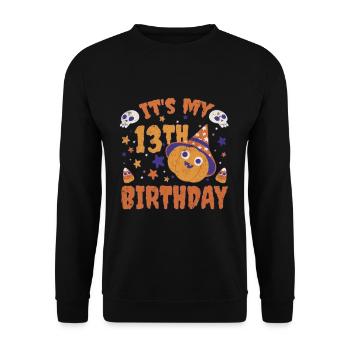 Halloween Cute Pumpkin Trick Treat Birth Age 13 - Unisex Sweatshirt - black - Front - Alina (178cm) & Michal (187cm)