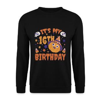 Halloween Cute Pumpkin Trick Treat Birth Age 16 - Unisex Sweatshirt - black - Front - Alina (178cm) & Michal (187cm)