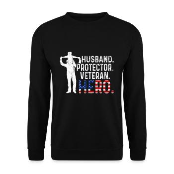 Hero Daddy Husband USA American Proud Veterans Day - Unisex Pullover - Schwarz - Vorne - Alina (178cm) & Michal (187cm)