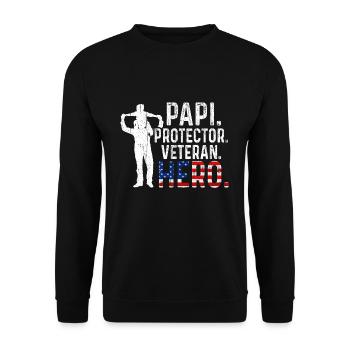 Hero Papa Daddy USA American Proud Veterans Day - Unisex Pullover - Schwarz - Vorne - Alina (178cm) & Michal (187cm)