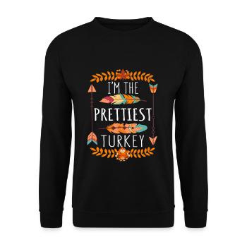 The Prettiest Turkey Day 2022 Happy Thanksgiving - Unisex Pullover - Schwarz - Vorne - Alina (178cm) & Michal (187cm)