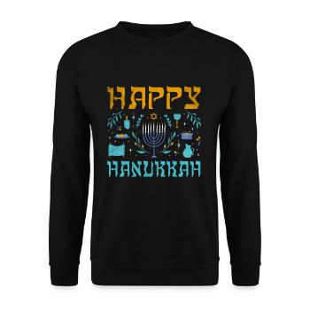 Jewish Christmas Happy Hanukkah Pattern - Unisex Sweatshirt - black - Front - Alina (178cm) & Michal (187cm)
