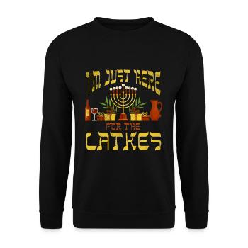 Pour Latkes Juifs de Noël Juifs Hanoukka Éléments - Sweat-shirt Unisexe - noir - Devant - Alina (178cm) & Michal (187cm)