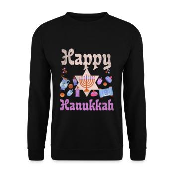 Jewish Christmas Kawaii Happy Hanukkah - Unisex Sweatshirt - black - Front - Alina (178cm) & Michal (187cm)