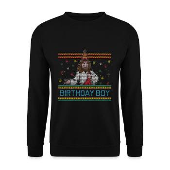 December Happy Birth Boy Jesus Ugly Christmas - Unisex Sweatshirt - black - Front - Alina (178cm) & Michal (187cm)