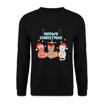 Santa Cat December Merry Meow Christmas - Unisex Pullover - Schwarz - Vorne - Alina (178cm) & Michal (187cm)