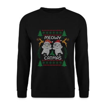 Santa Meow Cute Cat December Ugly Christmas - Unisex Pullover - Schwarz - Vorne - Alina (178cm) & Michal (187cm)