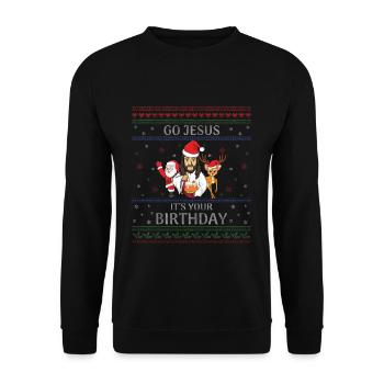 Stitch Happy Birth Ugly Christmas Day Go Jesus - Sweat-shirt Unisexe - noir - Devant - Alina (178cm) & Michal (187cm)