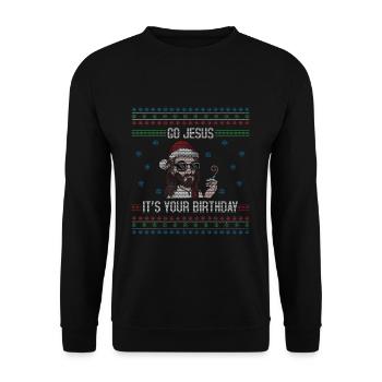 Décembre Happy Birth Go Jesus Ugly Christmas Day - Sweat-shirt Unisexe - noir - Devant - Alina (178cm) & Michal (187cm)