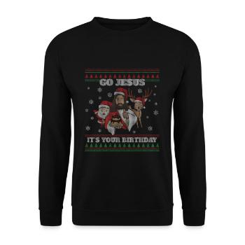 December Happy Birth Ugly Christmas Day Go Jesus - Unisex Sweatshirt - black - Front - Alina (178cm) & Michal (187cm)