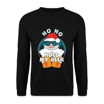 Hold Drink Beer Lover Santa Ugly Christmas 2022 - Unisex Pullover - Schwarz - Vorne - Alina (178cm) & Michal (187cm)