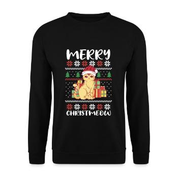 Meow Santa Cat December Holiday Ugly Christmas - Unisex Pullover - Schwarz - Vorne - Alina (178cm) & Michal (187cm)