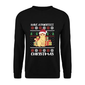 Santa Purr Cat December Holiday Ugly Christmas - Unisex Pullover - Schwarz - Vorne - Alina (178cm) & Michal (187cm)
