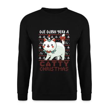 Kawaii Cute Cat December Holiday Ugly Christmas - Unisex Pullover - Schwarz - Vorne - Alina (178cm) & Michal (187cm)