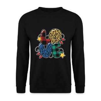 Plaid Pattern Leopard Pattern Love Christmas - Unisex Pullover - Schwarz - Vorne - Alina (178cm) & Michal (187cm)