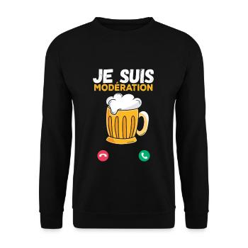 I Am Moderation Drink In Moderation Calling Beer - Unisex Pullover - Schwarz - Vorne - Alina (178cm) & Michal (187cm)