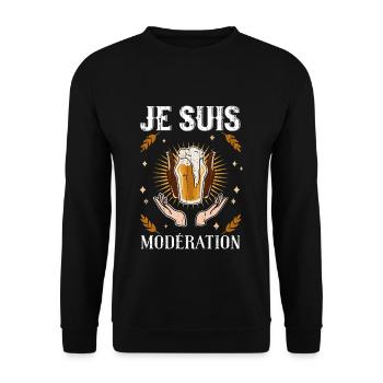 I Am Moderation Drink In Moderation Holy Beer - Unisex Pullover - Schwarz - Vorne - Alina (178cm) & Michal (187cm)