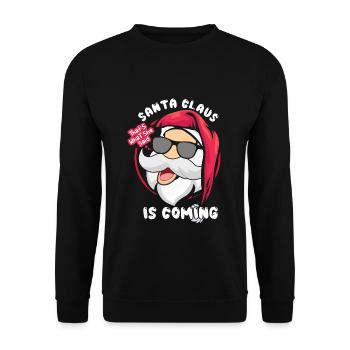 Dezember Santa Is Coming Witz Lustige Weihnachten - Unisex Pullover - Schwarz - Vorne - Alina (178cm) & Michal (187cm)