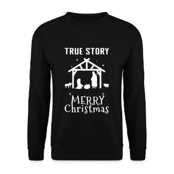 Wahre Weihnachten Dezember 2022 Happy Birth Jesus - Unisex Pullover - Schwarz - Vorne - Alina (178cm) & Michal (187cm)