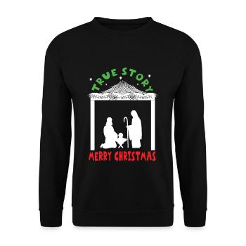 Geschichte True Christmas Dezember Happy Birth Jesus - Unisex Pullover - Schwarz - Vorne - Alina (178cm) & Michal (187cm)