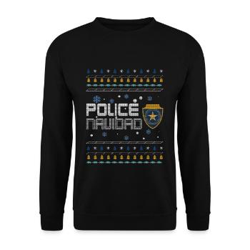 Hässlicher Dezember Polizei Navidad Hässliche Weihnachten - Unisex Pullover - Schwarz - Vorne - Alina (178cm) & Michal (187cm)
