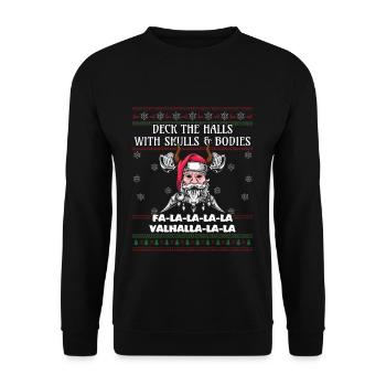 Hässlicher Dezember Santa Viking Nordisch Hässliche Weihnachten - Unisex Pullover - Schwarz - Vorne - Alina (178cm) & Michal (187cm)