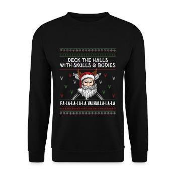 Hässliche Dezember Wikinger Santa Norse Hässliche Weihnachten - Unisex Pullover - Schwarz - Vorne - Alina (178cm) & Michal (187cm)